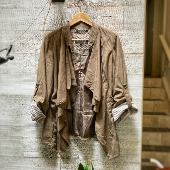 Black Rivet | Faux Suede Waterfall Jacket - M, Tan/Striped - Picture 1 of 10